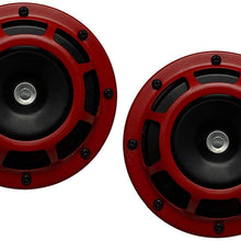 Uniq World Wide Dual Super Tone Loud Blast 139Db Universal Euro RED Round Horns (Quantity 2) High Tone/Low Tone Twin Horn Kit with Bracket Pair Compact