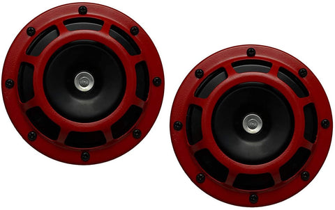 Uniq World Wide Dual Super Tone Loud Blast 139Db Universal Euro RED Round Horns (Quantity 2) High Tone/Low Tone Twin Horn Kit with Bracket Pair Compact