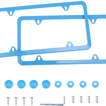 LivTee 4 Holes Stainless Steel License Plate Frames, 2 PCS Car Licence Plate Covers Slim Design with Bolts Washer Caps for US Vehicles, Blue