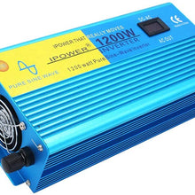 IpowerBingo Pure Sine Wave Power Inverter 1200W/2400W(Peak) 12V DC to 110 V AC with 2 AC Outlets 2 Battery Cables with LCD Display Car Boat Inverter