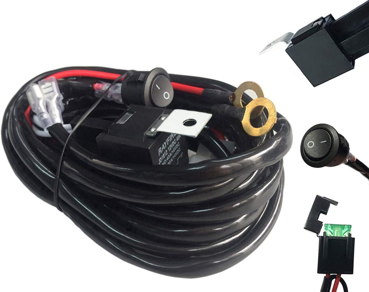 AutoSonic LED Wiring Harness Heavy Duty gauge wire kit for LED Light Bar Work Light, 12V 40A Relay, Fuse and On-off switch button included (Connect one light up to 180W)