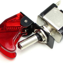 iJDMTOY (2) Aircraft Style 12V/20A Red LED Illuminated On/OFF SPST Toggle Switch w/Safety Flip Cover For Fog Daytime Running Light, Lightbar, etc