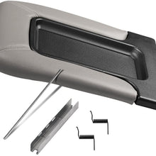 Center Console Lid Replacement Kit Gray - Replaces 924-811, 19127364, 19127365, 19127366, 924-812 - Fits Chevy Silverado, Avalanche, Tahoe, Suburban, GMC Sierra, Yukon - Interior Armrest Hinge Latch