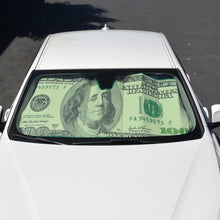 Hundred Dollar Bill Benjamin Franklin Front Windshield Sun Shade - Accordion Folding Auto Sunshade for Car Truck SUV - Blocks UV Rays Sun Visor Protector - Keeps Your Vehicle Cool - 58 x 28 Inch