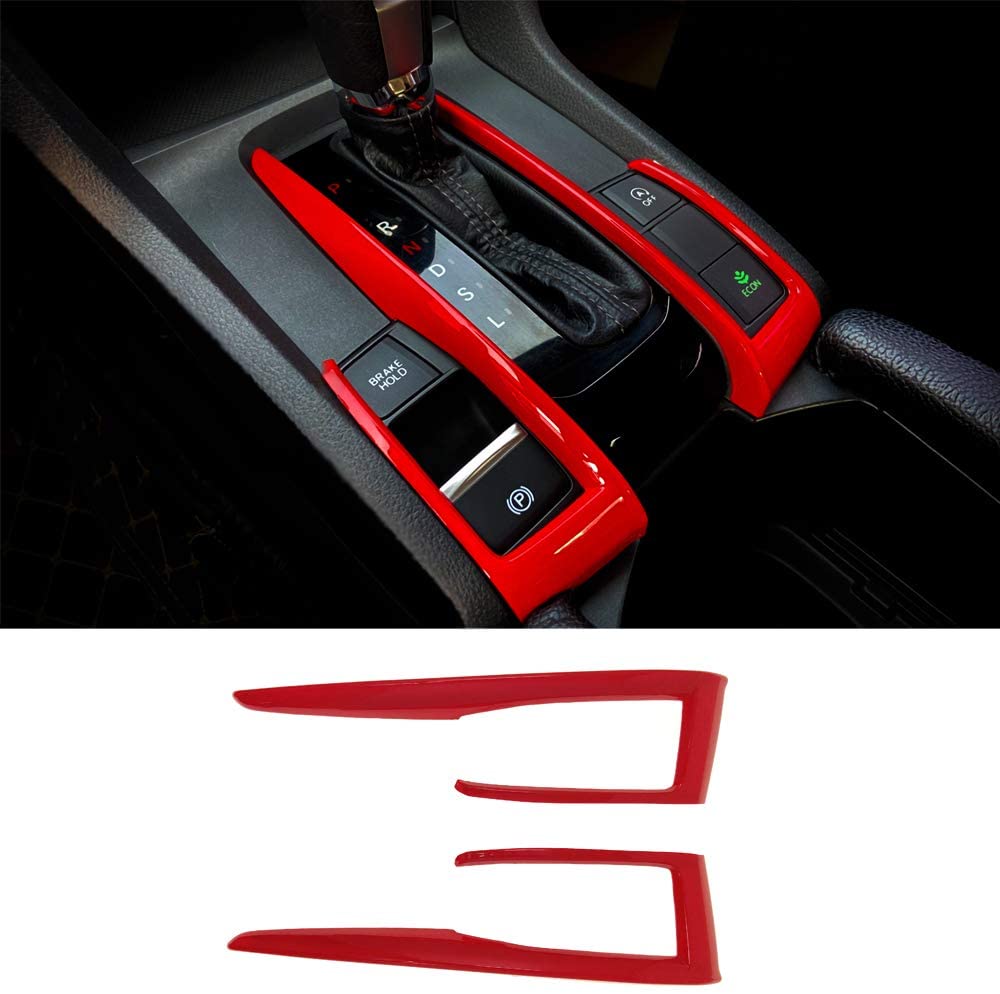 2Pcs ABS Red Interior Gear Shift Panel Frame Cover Decals Trim For Honda 10th Gen Civic 2016 2017 2018 2019 2020