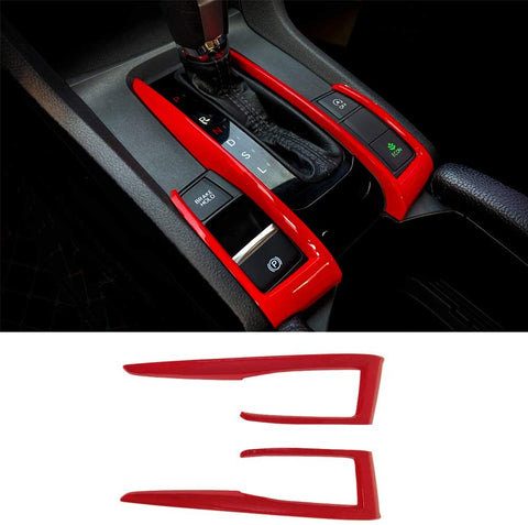 2Pcs ABS Red Interior Gear Shift Panel Frame Cover Decals Trim For Honda 10th Gen Civic 2016 2017 2018 2019 2020