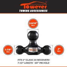 Towever 84172 Trailer Hitch Tri Ball Mount, Class 3/4 2 inches Tow Hitch, Black Powder Coated, Hollow Shank