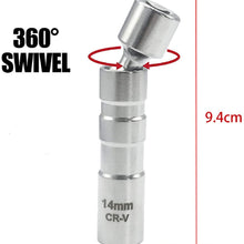 AutoXscan 14mm Thin Wall Magnetic Swivel 3/8 inch Drive 12 Point Spark Plug Wobble Socket Removal Tool Fits BMW