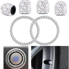 4PCS Crystal Rhinestone Universal Stem Covers with 2Pcs Car Decor Crystal Rhinestone Bling Sticker Emblem Ring for Car Engine Ignition Button Key & Knobs, Unique Gift (Silver)