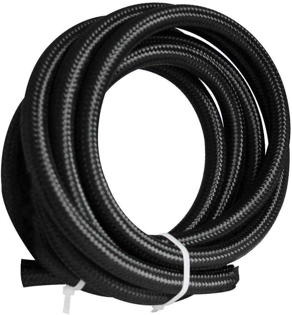 20Ft 6AN Universal Stainless Steel Braided Fuel Line Hose Ends,Black