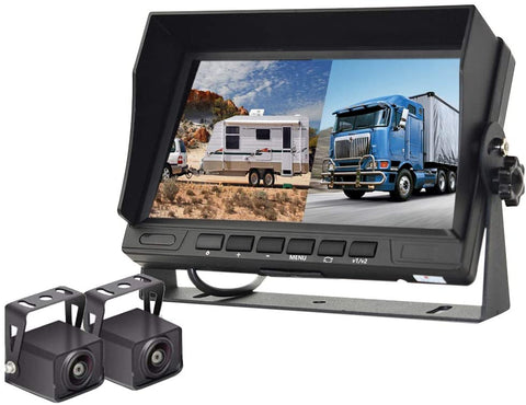 Podofo Backup Camera Kit, HD 1080P 7 '' Monitor Display Reversing Rear View Camera for Trucks RVs Trailers Campers, Two Video Channels Color Night Vision, Built-in DVR IP68 Waterproof