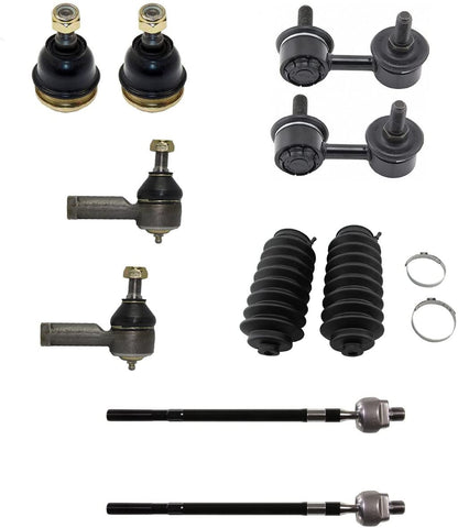 Detroit Axle - 10pc Complete Front Lower Ball Joint Set, Inner Outer Tie Rods w/Rack Boots & Front Sway Bar Links for 2000 2001 2002 2003 2004 2005 Hyundai Accent