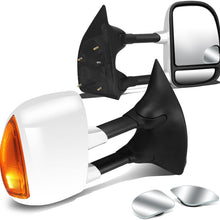 Replacement for Super Duty Black Manual Telescoping Extendable Amber Signal Towing Side+Circle Blind Spot Mirror