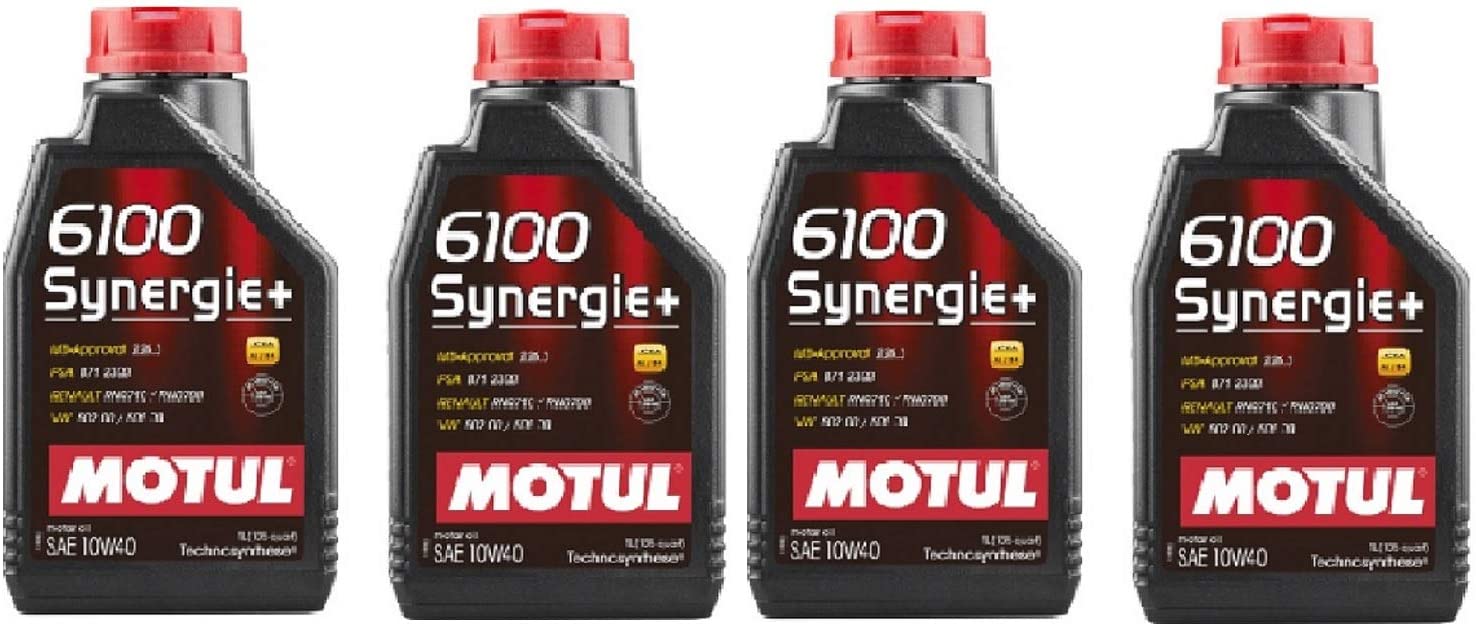 Motul 108646 Set of 4 6100 Synergie+ 10W-40 Motor Oil 1-Liter Bottles