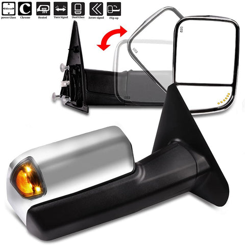 SCITOO Compatible fit for Dodge Towing Mirrors Chrome Rear View Mirrors 2002-2008 for Ram 1500 2003-2009 for Ram 1500 2500 3500 Arrow Turn Signal Side Marker Light Power Control Heated Features