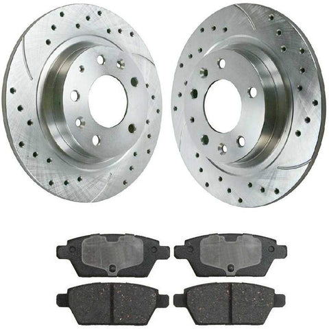 Prime Choice Auto Parts BRKPKG003030 Rear Performance Silver Rotors and Semi-Metallic Pads Set