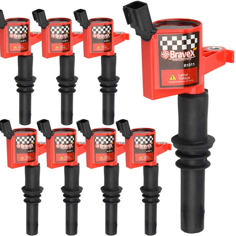 Bravex 8 Pack Straight Boot Ignition Coils 15% More Energy F-150 for Ford Lincoln Mercury V8 V10 4.6l 5.4l 6.8l Compatible with DG511 C1541 FD508-Upgrade (Red)