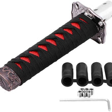 TKSE Universal Japanese Sword Car Gear Shift Lever Knob Shifter with 4 Adapters Black + Red