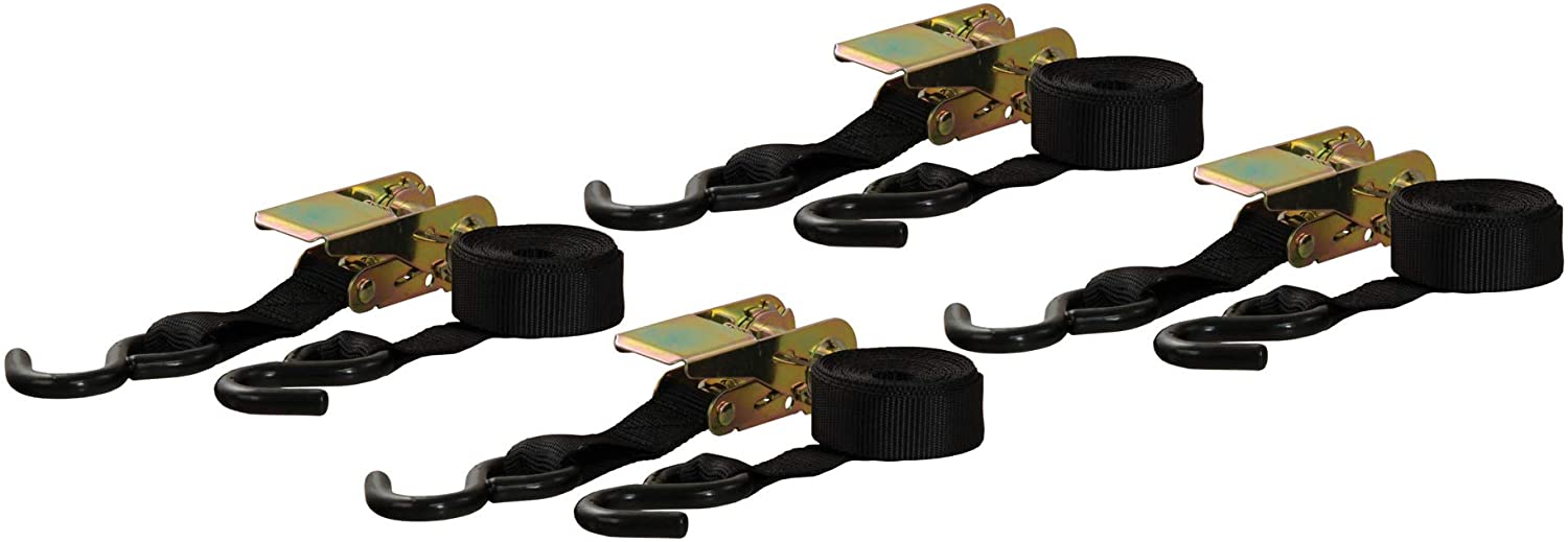 CURT 83010 1-Inch x 16-Foot Black Nylon Ratchet Straps, 1,500 lbs. Break Strength, 4-Pack