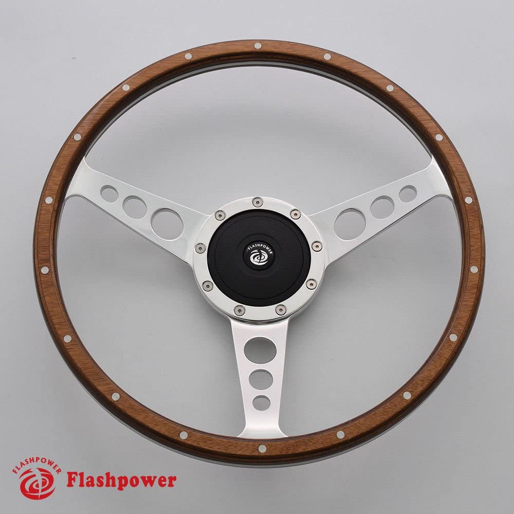 Flashpower 15'' Classic Wood Steering Wheel Riveted with Horn Button