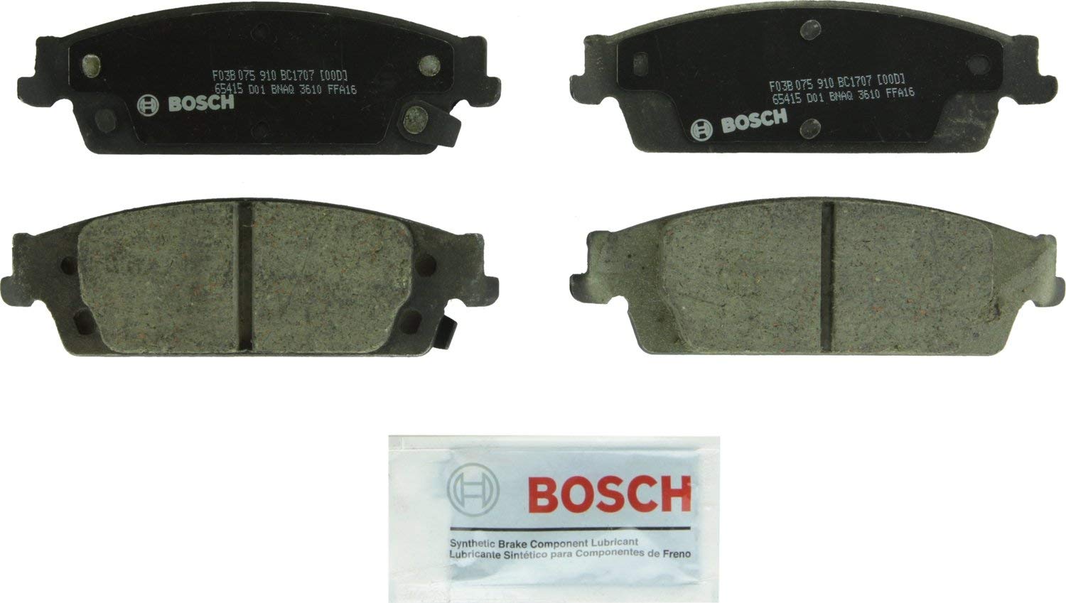 Bosch BC1707 QuietCast Premium Ceramic Disc Brake Pad Set For Select Cadillac Escalade, Escalade ESV; Chevrolet Silverado 1500, Suburban, Tahoe; GMC Sierra 1500, Yukon, Yukon XL; Rear