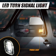 Power Heated LED Turn Signal Tow Mirrors with Puddle Light Replacement for Ford F-150 15-18 (22-Pins), Driver and Passenger Side, Chrome Trim Black Housing