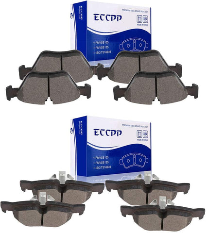Brake Pads, ECCPP 8pcs Ceramic Disc Brake Kits fit for 2008-2013 BMW 128i, 2006 BMW 325i, 2006 BMW 325xi, 2007 BMW 328i, 2007 BMW 328xi, 2012-2014 BMW X1