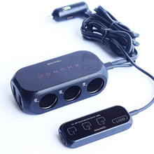 RHUNDO RS-21S 3-way Car Cigarette Lighter Splitter/Adapter/Charger + 2 USB 3.4Amp, with Remote Touch Sensor Switch