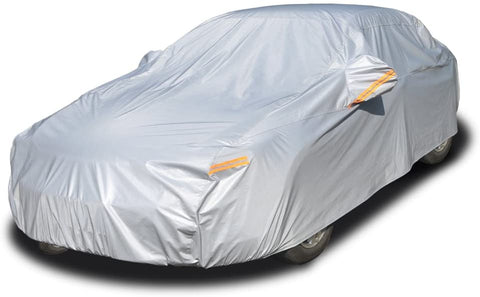 Kayme 6 Layers Car Cover Waterproof All Weather for Automobiles, Outdoor Full Cover Rain Sun UV Protection with Zipper Cotton, Universal Fit for Sedan (194