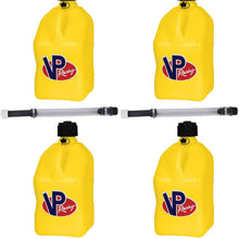 4 Pack VP 5 Gallon Square Yellow Racing Utility Jugs with 4 Deluxe Filler Hoses