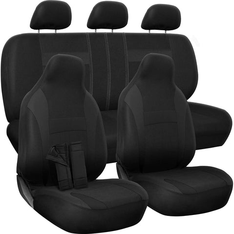 OxGord Padded Car Seat Cover - Solid Black for Front Low Bucket and 50-50 or 60-40 Rear Split Bench - Universal Fit for Car, Truck, SUV, Van, or Pickup - Includes Seat Belt Pads - 10 PC Complete Set