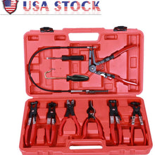 9PC Hose Clamp Clip Plier Set Auto Part Flexible Hose Clamp Pliers Tool Set Swivel Jaw Flat Angled Band Automotive Tools (Red, 9PC)