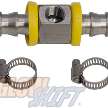 GlowShift 1/2” Fuel Line Fuel Pressure Barbed Push Lock T-Fitting Adapter - 1/8-27 NPT Sensor Port - 304 Stainless Steel - Fits Hose with 12.7mm ID Inner Diameter - Includes Clamps