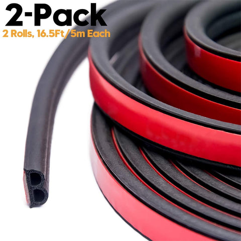 Universal Self Adhesive Auto Rubber Weather Draft Seal Strip 51/100 Inch Wide X 1/5 Inch Thick,Weatherstrip for Car Window and Door,Engine Cover Soundproofing,Total 33Feet Long(2 Rolls of 16.5 Ft Long