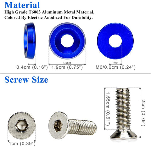CNC Billet Aluminum Bumper Fender Washer/Bumper Washer Bolt/Engine Bay Dress Up- 20 Pieces Kit (Blue)