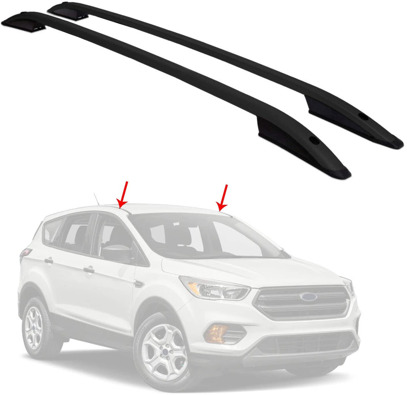 OMAC Roof Racks Carrier | Cargo Racks Rail Aluminium Black Set 2 Pcs | Top Roof Side Rails Bars Luggage Port Rack Bar | for Ford Escape 2013-2019