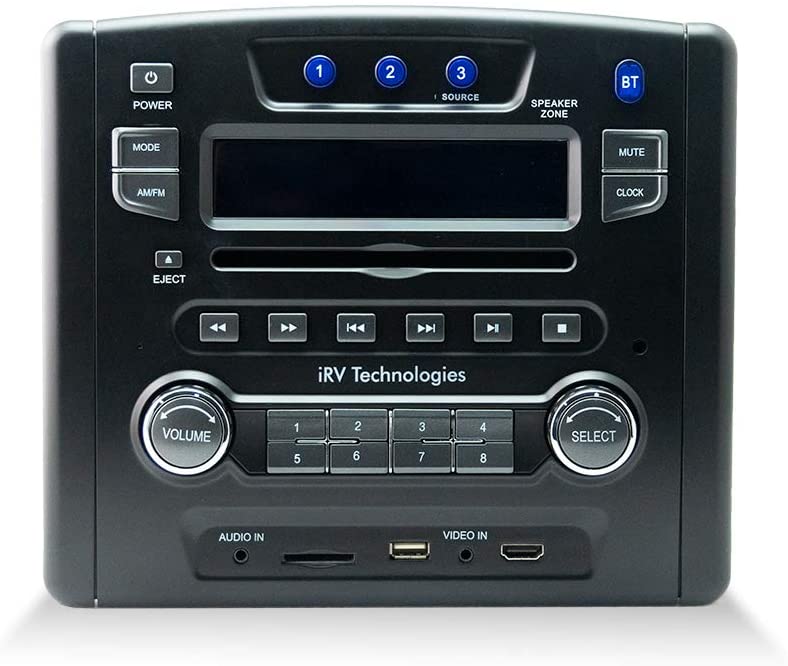iRV Technology iRV34 AM/FM/CD/DVD/MP3/MP4 /USB/SD/HDMI/Digital2.1/Surround Sound/Bluetooth 3 Zones Wall Mount RV Radio Stereo (Stereo)