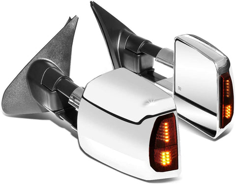 DNA Motoring TWM-038-T999-CH-SM Pair Powered + Heated + LED Turn Signal Towing Mirror Replacement