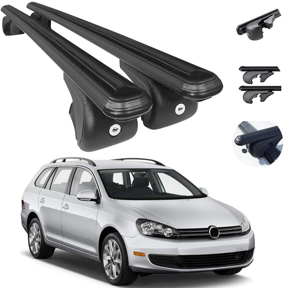 Roof Rack Cross Bars Luggage Carrier Black 2 Pcs Fits Volkswagen Jetta SportWagen 2009-2014 | Aluminum Cargo Carrier Rooftop Luggage Crossbars