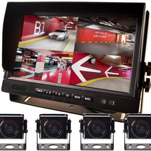 9" AHD Truck Parking Backup System & Built-in DVR Surveillance IPS Screen 4 Cameras 4-Channel Separate 720P HD Recording for Truck Bus Trailer Motorhome 12V-24V No-Light Night Vision 4-PIN Shockproof