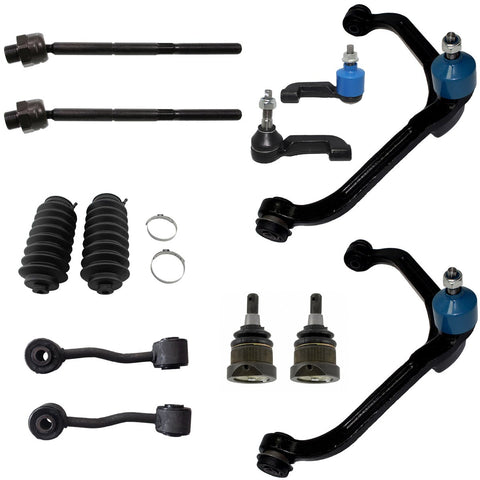 12pc Front Upper Control Arm w/Ball Joints, Lower Ball Joints, Sway Bar Links, Inner Outer Tie Rods & Steering Boot Kit for - 2006 2007 Jeep Liberty