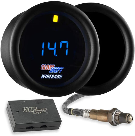 GlowShift Tinted 7 Series Digital Wideband Air/Fuel Ratio AFR Gauge Kit - Includes Oxygen Sensor, Data Logging Output & Weld-in Bung - Smoked Lens - Blue LED Display - 2-1/16