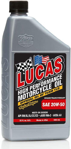 Lucas Oil 10700-PK6 High Performance 20W-50 Motorcycle Oil - 1 Quart Bottle (Pack of 6)