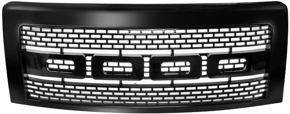 Grille Compatible With 2009-2014 Ford F150, Raptor Style Front Bumper Grille Hood Mesh With Shell Chrome ABS by IKON MOTORSPORTS, 2010 2011 2012 2013