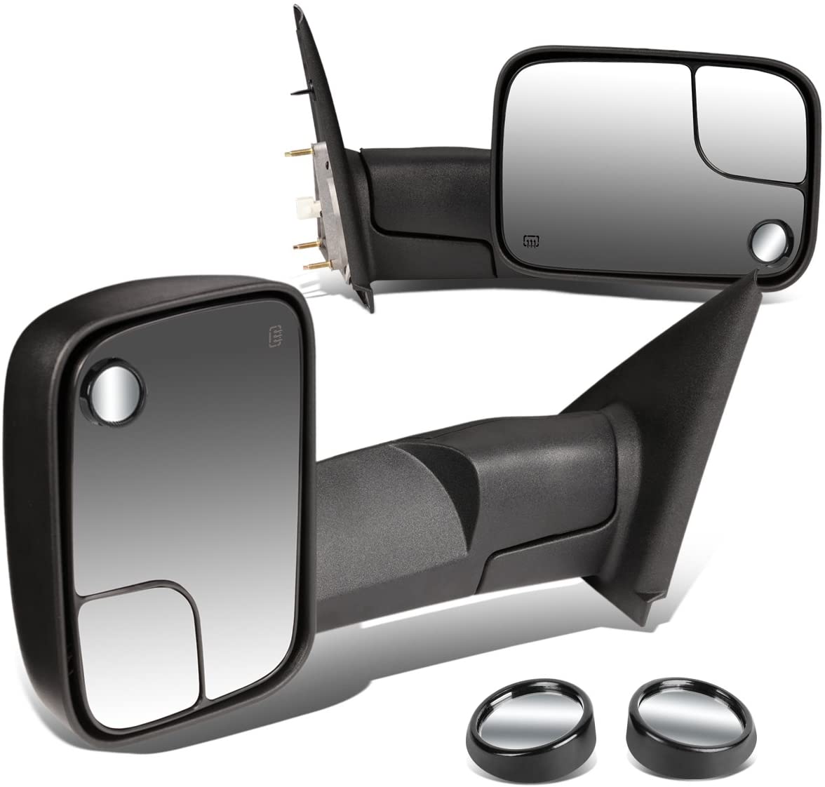 Replacement for Dodge RAM Black Heated Power Manual Foldable Towing Side+Corner Blind Spot Mirror