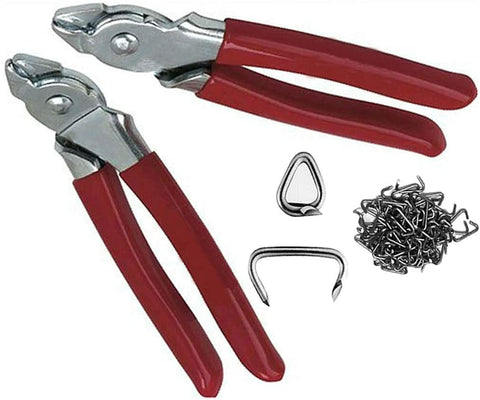 Hog Ring Pliers 450 Rings 3/4 Kit Straight and Bend 2 plier for Automotive Upholstery Supplies Tools