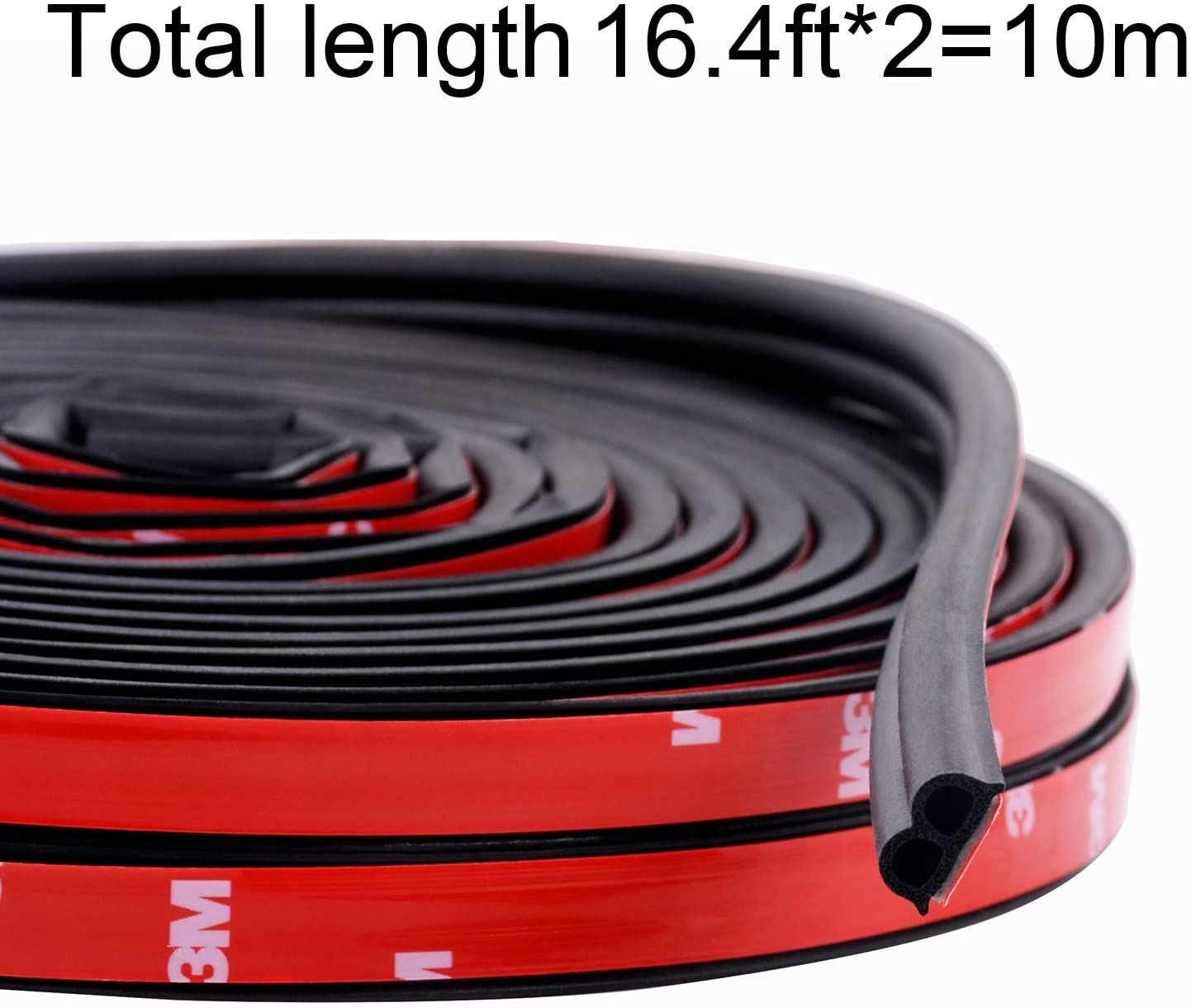 Funlove 32Ft Universal Car Weather Stripping Self Adhesive Automotive Door Rubber Weather Draft Seal Strip for Car Window Door Engine Cover Noise Insulation (B Shape Black,10M)