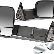 Replacement for Dodge RAM Black Heated Power Glass Foldable Towing Side+Circle Blind Spot Mirror