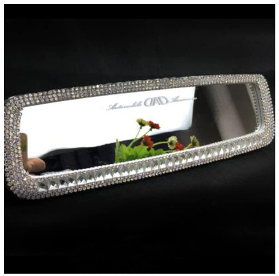 LuckySHD Bling Rhinestone Car Rear View Mirror for Women - Silver(Not a Cover.A Whole Mirror)