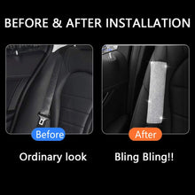 MIGHTYDUTY 2 pcs Car Seat Belt Covers with Crystal Diamond, Bling Rhinestone Leather Handcraft Car Accessories for Most Models